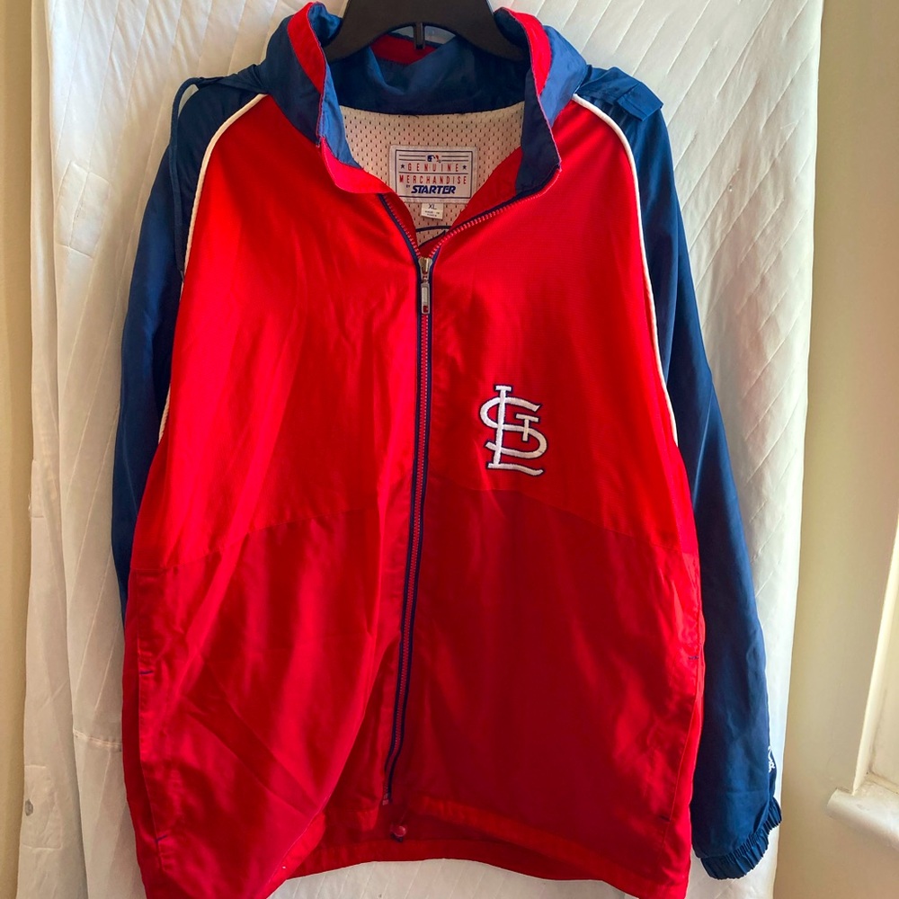 Vtg St Louis Cardinals Starter Jacket XL MLB Windbreaker Full Zip Hidden Hood